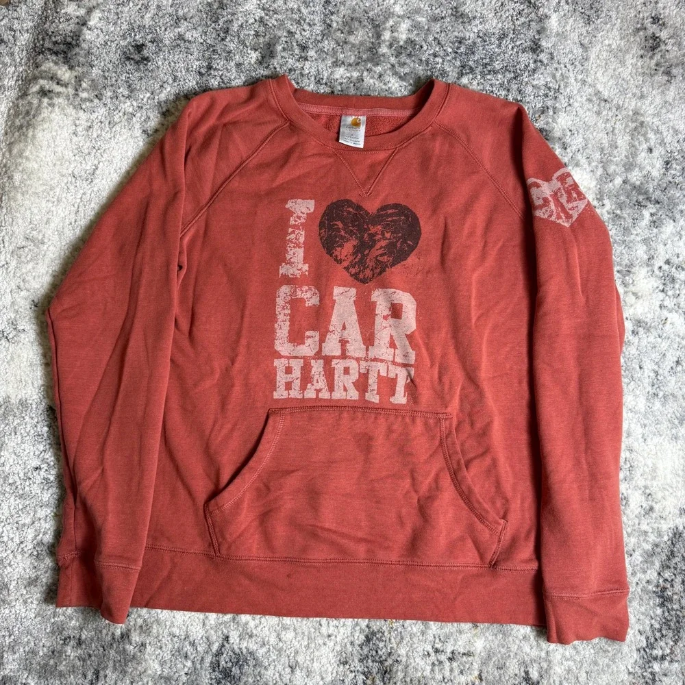 Carhartt Women Red I Heart Carhartt Graphic Crewneck Sweatshirt Large Raglan L